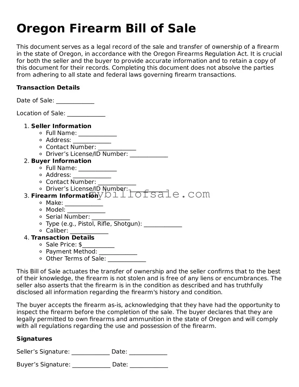 Official Oregon Firearm Bill of Sale Template