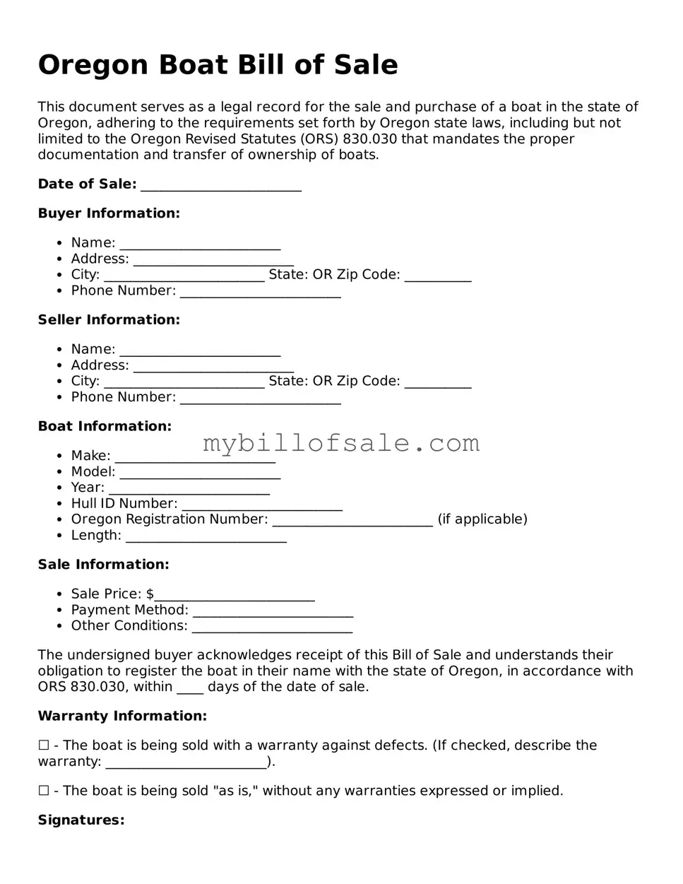 Official Oregon Boat Bill of Sale Template