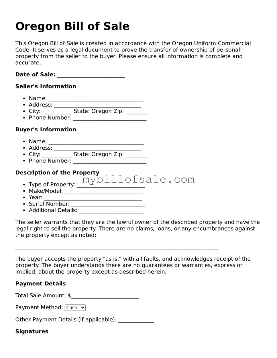 Official Oregon Bill of Sale Template