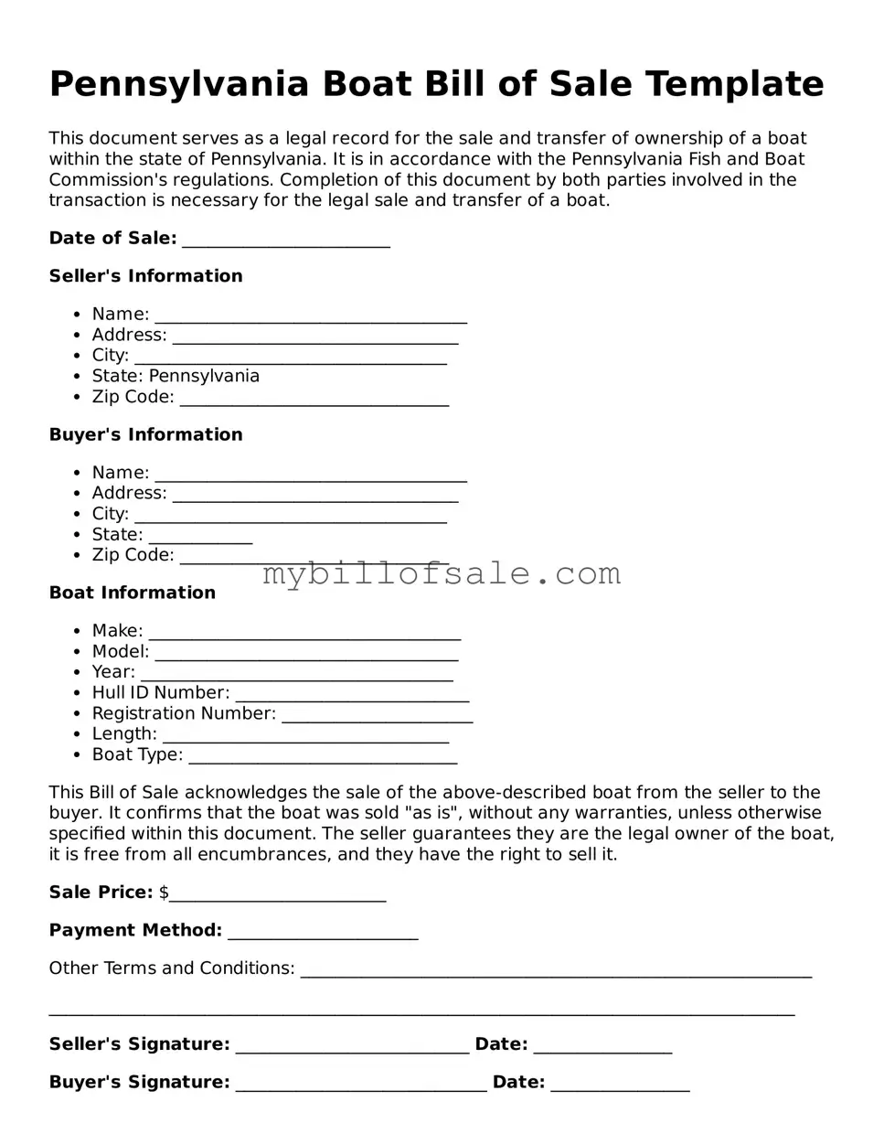 Official Pennsylvania Boat Bill of Sale Template