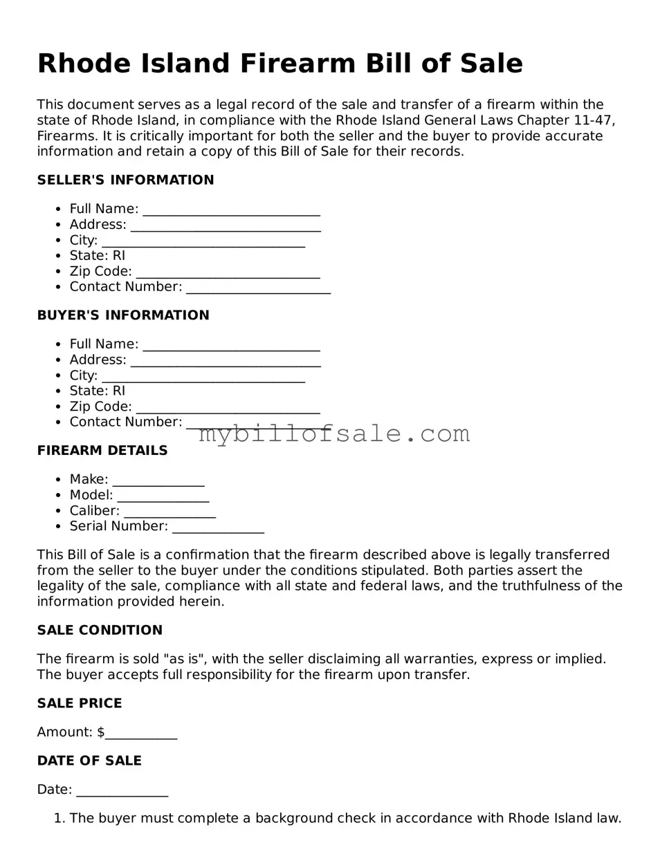 Official Rhode Island Firearm Bill of Sale Template