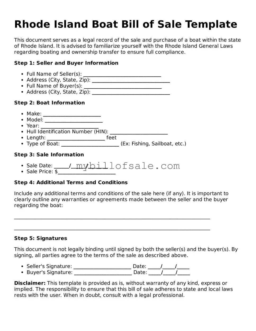 Official Rhode Island Boat Bill of Sale Template