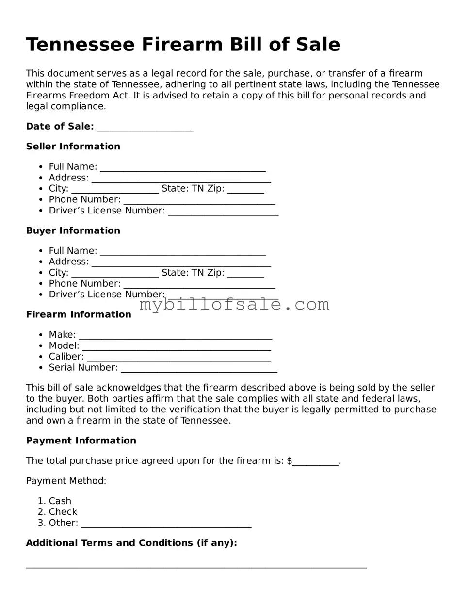 Official Tennessee Firearm Bill of Sale Template