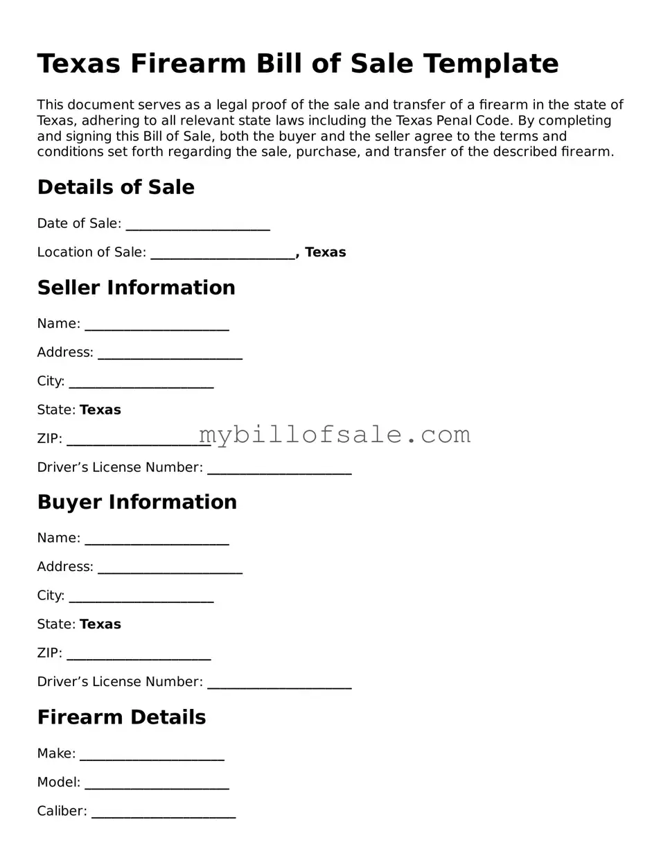 Official Texas Firearm Bill of Sale Template