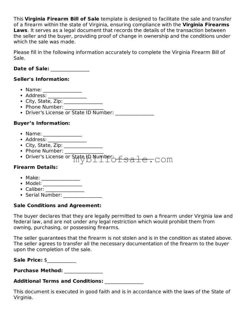 Official Virginia Firearm Bill of Sale Template