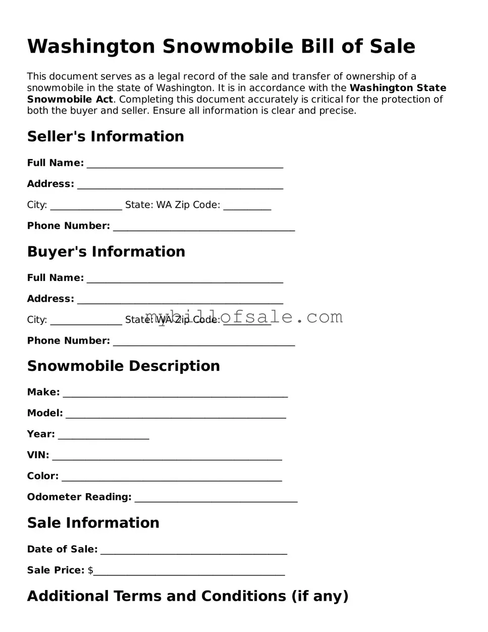 Official Washington Snowmobile Bill of Sale Template