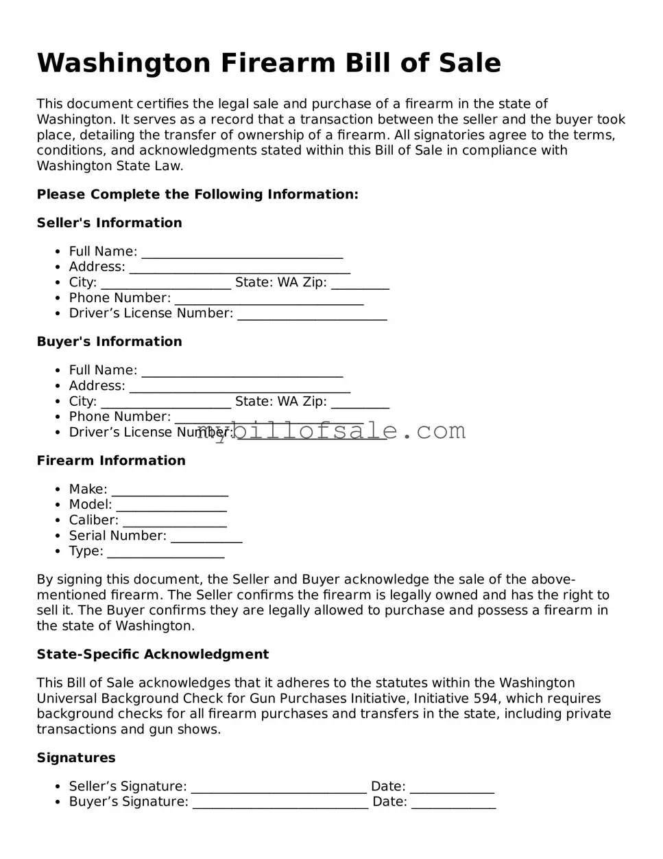 Official Washington Firearm Bill of Sale Template