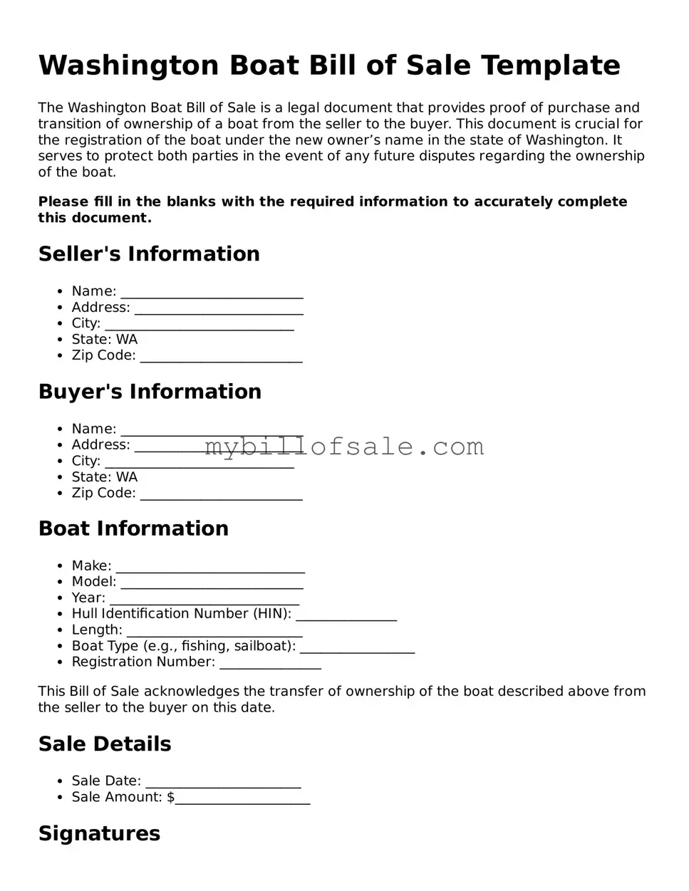 Official Washington Boat Bill of Sale Template