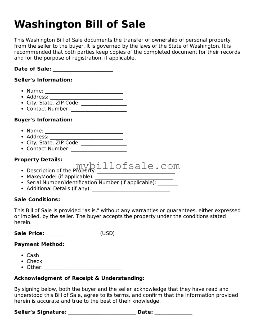 Official Washington Bill of Sale Template