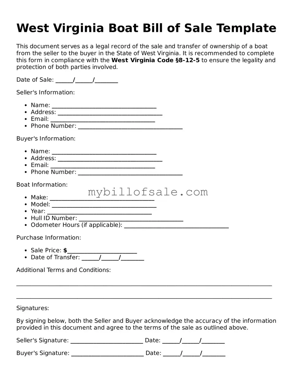 Official West Virginia Boat Bill of Sale Template