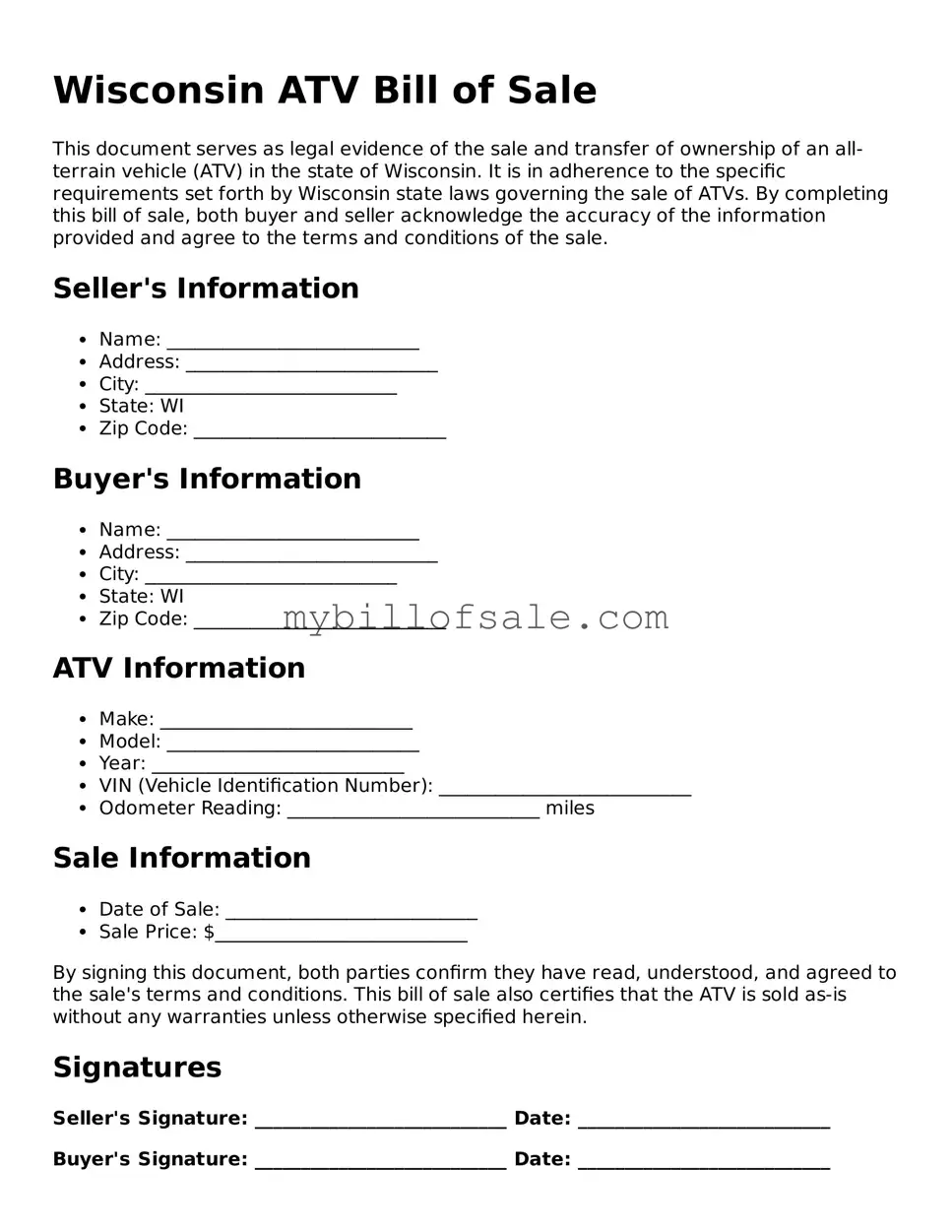 Official Wisconsin ATV Bill of Sale Template