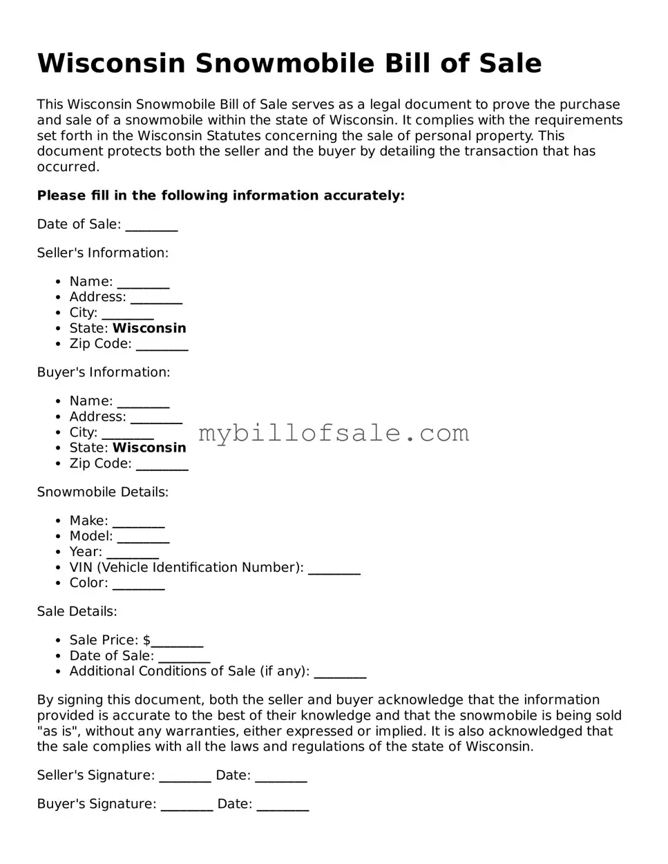 Official Wisconsin Snowmobile Bill of Sale Template