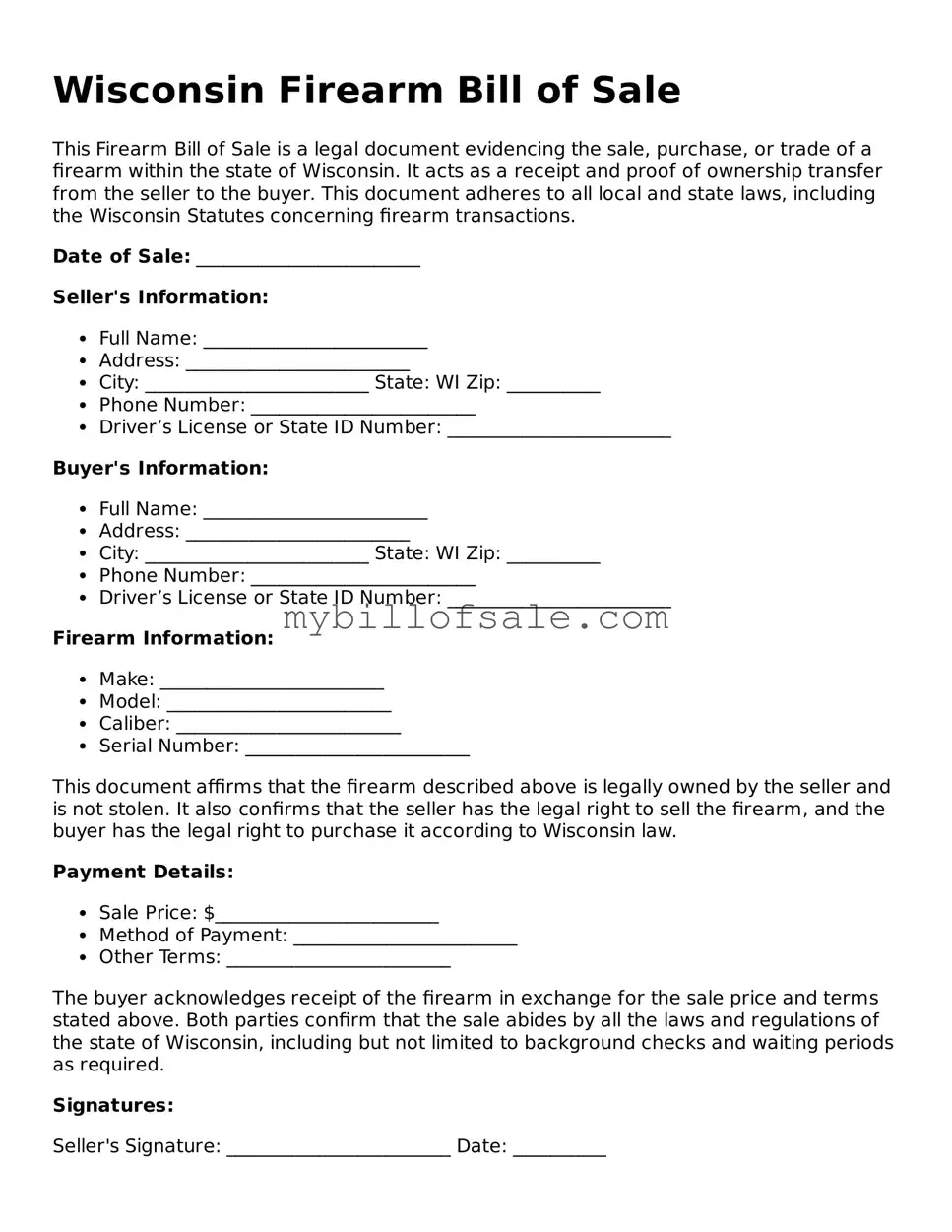 Official Wisconsin Firearm Bill of Sale Template