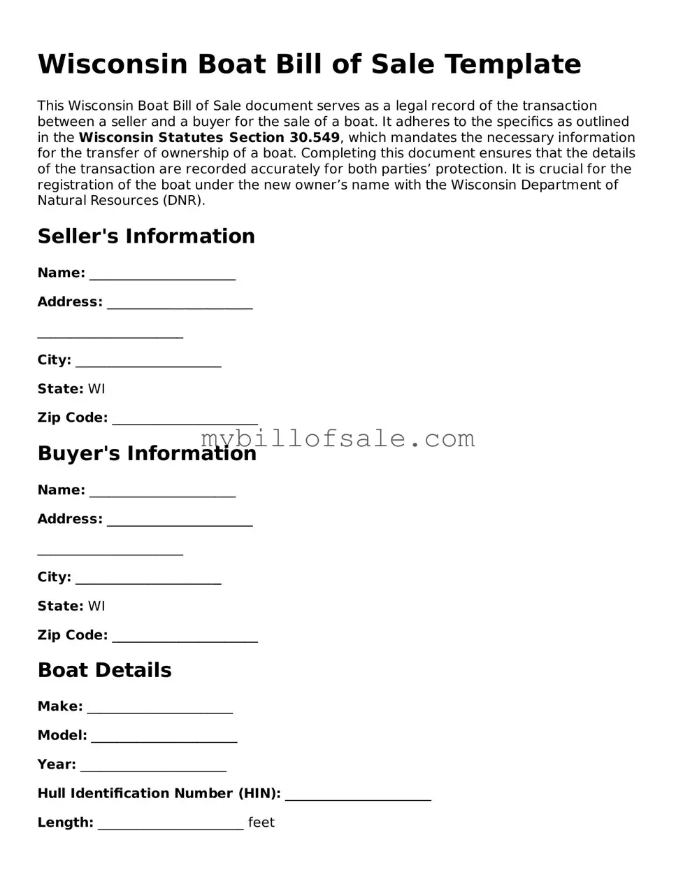 Official Wisconsin Boat Bill of Sale Template