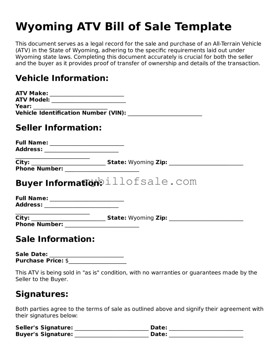 Official Wyoming ATV Bill of Sale Template