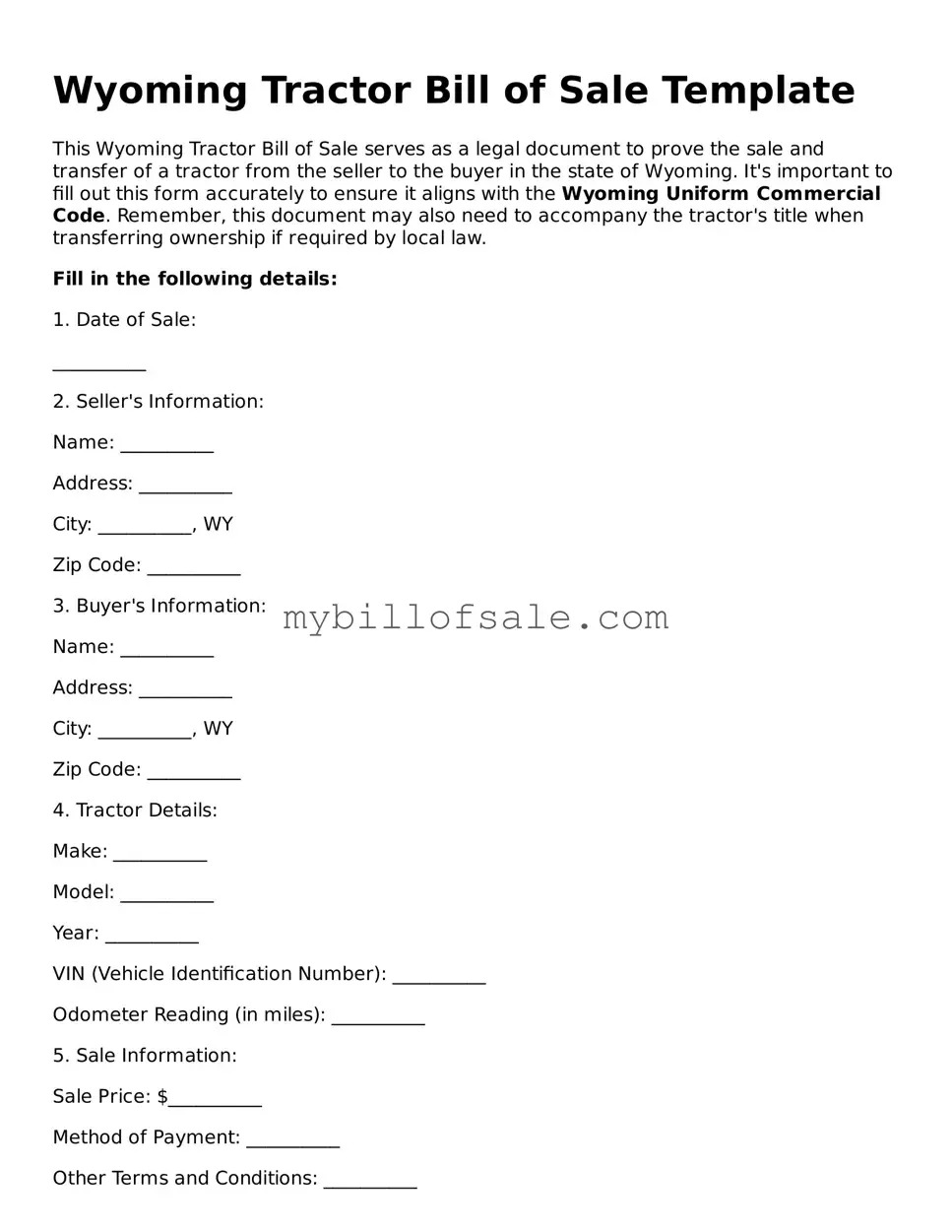 Official Wyoming Tractor Bill of Sale Template