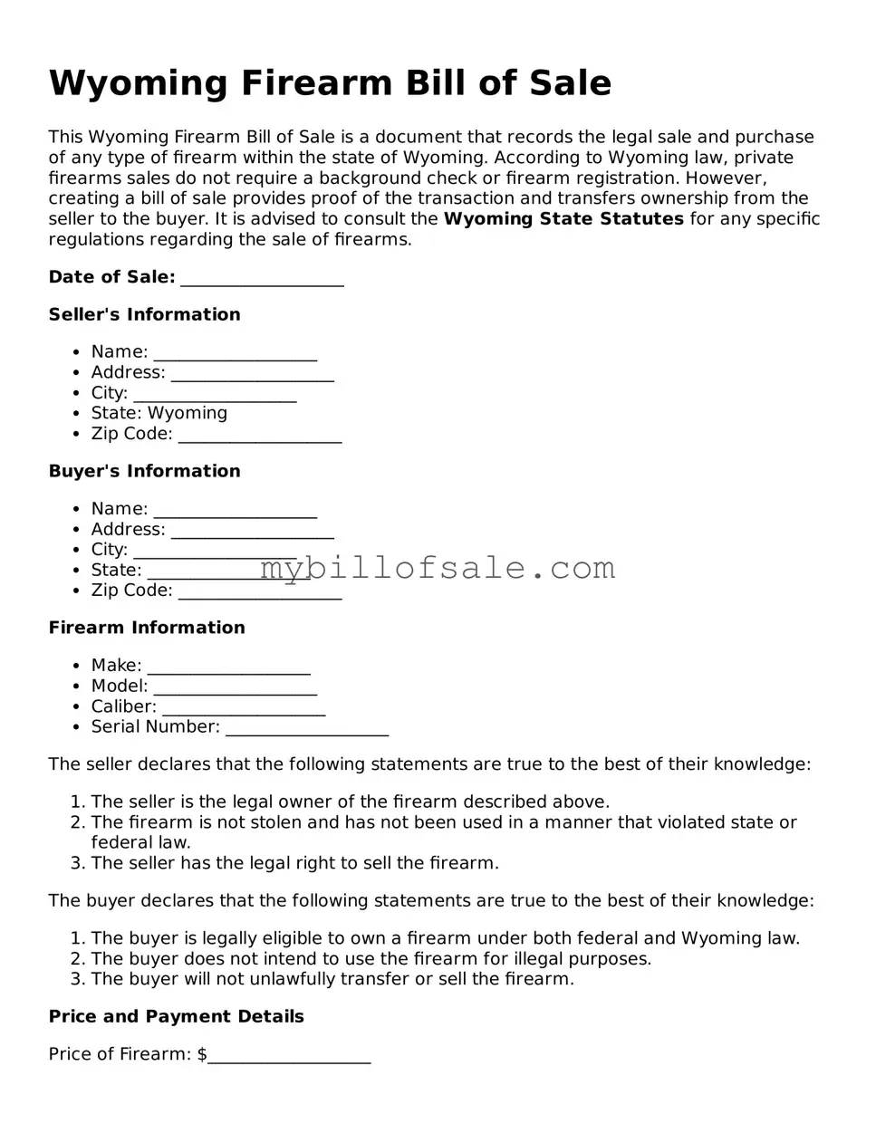 Official Wyoming Firearm Bill of Sale Template